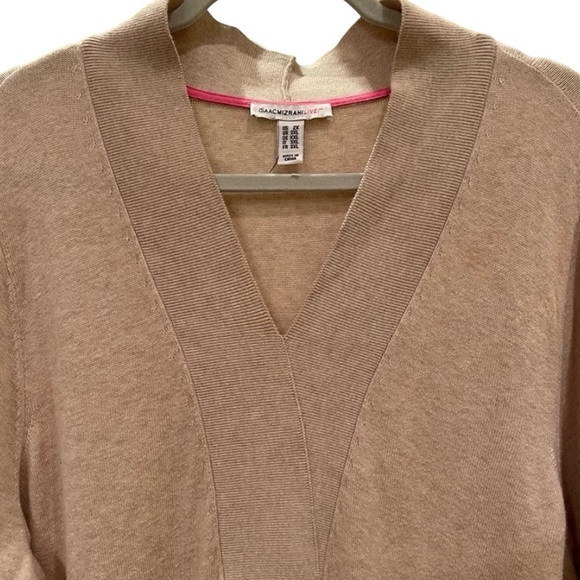 Isaac Mizrahi Live! 3/4-Sleeves With V-Neck And Fringe Trim. Oatmeal Heather 2X - Picture 4 of 12